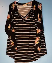 No Comment Floral Striped Women's Top 3X