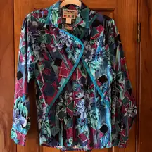 Vintage Wrangler Button Short Crossover Women’s Medium Aqua Purple Aztec Retro
