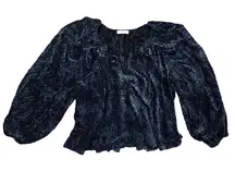 Ulla Johnson Pauline Blouse Womens 10 Blue Marine Velvet Peasant Boho Chic
