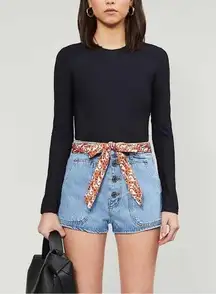 Sandro Paris Jamy Denim Shorts Scarf Belt Tie Button Up Bleu Jean Size 36/4