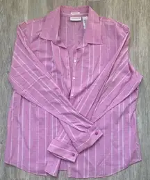 Liz Claiborne | Pink Plaid Button Up Cotton Dress Shirt | 16