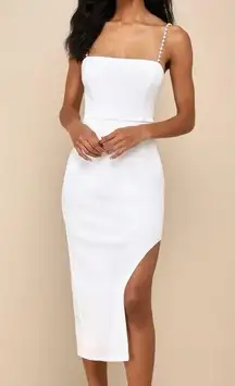 New! Lulus Dazzling Impression White Pearl Rhinestone Bodycon Midi Dress Sz S