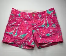 Lilly Pulitzer Womens Flirty Sea The Callahan Shorts 0 Pink 5" Inseam Mid Rise