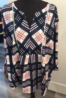 Lane Bryant 26/28 Plaid Pink Blue Tunic Adjusted Sleeve