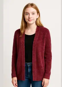 Seven7 Women's Chenille Cardigan Sweater, Burgundy, Size Medium (Minor Pulls)