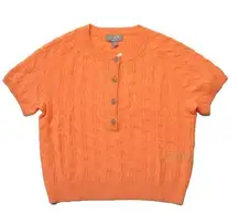 NWT J.Crew Cashmere Cable-knit Henley T-shirt in Neon Cantaloupe Sweater S