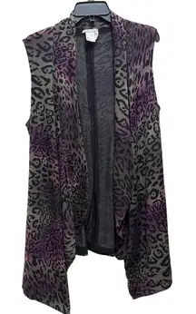 ALBERTO MAKALI Womens XL Sheer Leopard Print Open Front Duster Vest