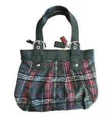 Coach Poppy Tartan Plaid Logo Bag Black Red Handbag Shoulder Purse Womens