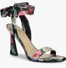 NEW Nine West Kobs Ankle Tie Sandal Black Floral Multi Size 7