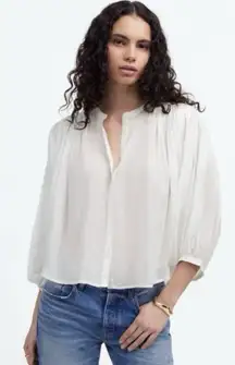 Madewell Balloon Sleeve Shirt Top Women’s Size XL White Crewneck Button Up