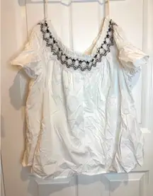 Old Navy Peasant Top‎ Embroidered White Blouse Bohemian Short Sleeve L