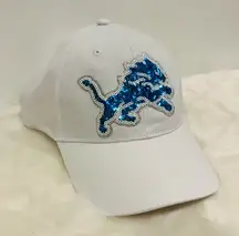 Detroit Lions hat! White baseball cap with glitter sequin lions logo!!