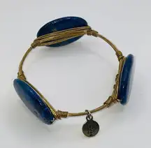 Bourbon And Bowties Gold Tone Blue Beaded Large Statement Bracelet