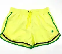 Fila Sport Womens M Running Shorts Bright Yellow Green Lined Activewear