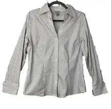 Worthington Long Sleeve Collared Button Up Striped V Neck Shirt  Size 14