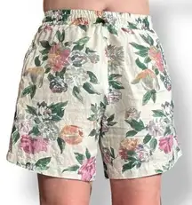 Tach Clothing Floral Linen Cotton Shorts Medium Pull On Elastic Waist Ethereal