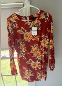 Women’s Floral Print Rust Orange Mini Dress Size Medium NWT