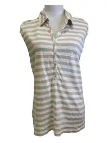 Tommy Bahama Beige Stripe Linen Cap Sleeve Top Size L