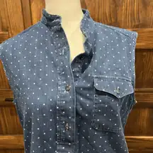 LRL Lauren Jeans Tunic Shirt Women S Sleeveless Polka Dot Denim Button Chambray