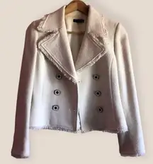 White Tweed Fringe Y2K Twee Bohemian Casual Double Breasted Blazer