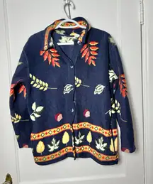 Vintage Fashion Bug Fleece Jacket Blue Scandi Cottagecore Cabincore Goblincore S