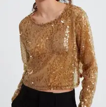 ZARA NWT  Golden Brown  CROPPED SEQUIN Top