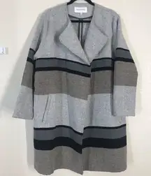 CUPCAKES & CASHMERE Open Coat Striped Long Allesa Color‎ block neutral