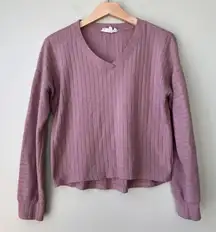 Pink Rose Womens Ribbed Knit V-Neck Sweater Medium‎ Mauve Long Sleeve Top