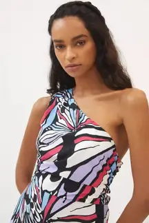 Anthropologie Maeve One-Shoulder Monarch Butterfly Printed Midi Dress Size 2 XS