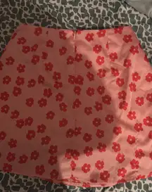 pink and red floral skirt