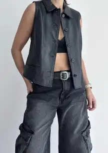 Vintage Leather Vest Womens Medium Sleeveless Jacket Grunge Moto Biker Goth Edgy