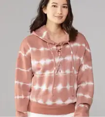 Free People FP Movement Tie Dye Believer Lace Up Sweatshirt Mauve & White XS