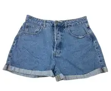 Stradivarius Blue Cotton Medium Wash High Rise Cuffed Denim Jean Shorts Size 10