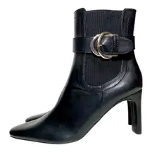 NY&C Women’s Size 9 Black Vegan Leather Double Block Heel Boots Silver Buckle