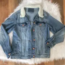 Denim jacket with faux shearling collar