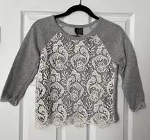 Ultra Flirt Lace Overlay Sweatshirt - Size XS