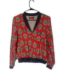 Tigerlily Red Floral Paisley Long Sleeve Full Zip Lightweight Jacket Women Sz 6