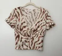 M Colsie Brown Zebra Print Crop Sweater