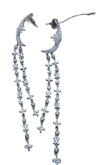 Silver Tone Crescent Moon and Cross Dangle Earrings