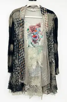 Kamana Womens Lagenlook Boho Whimsigoth Dark Long‎ Sleeve Blouse Cardigan Size L