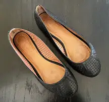 Perforated Black Leather Flats