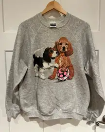 Vintage 90’s Jerzees Crewneck Sweatshirt Gray Puppies Size XL