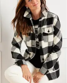 Talbots Belle Check Long Sleeve Button Up Shirt Jacket White Black Medium