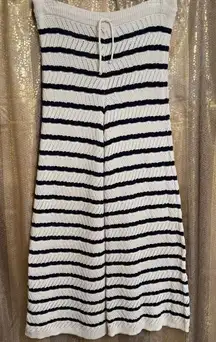 Aerie Striped Crochet Knit Party Pants Ivory Navy Blue Wide Leg Large NWT
