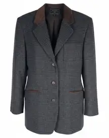 Express Suede Collar Wool Plaid Blazer Jacket Suede Gray Brown Size L