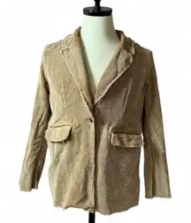 POL‎ Corduroy Raw Hem Blazer Jacket Tan Brown Distressed Edgy Medium