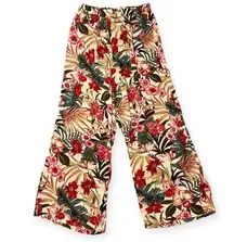 Evolutionary Floral Tropical Flowy Wide Leg Pants Vacation Beach Size Small