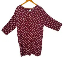Old Navy‎ Womens XL Short Tunic Dress Floral Print Maroon Casual BOHO Festival