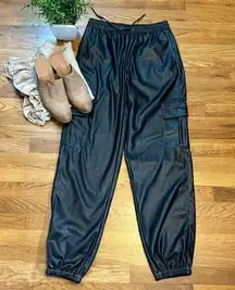 Noisy May Women’s Small Black Pleather Faux Leather Cargo Pants Pockets