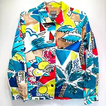 Chico’s Bold Abstract Beachy Summer Tropical Sea Sailboat Long Sleeve Jacket